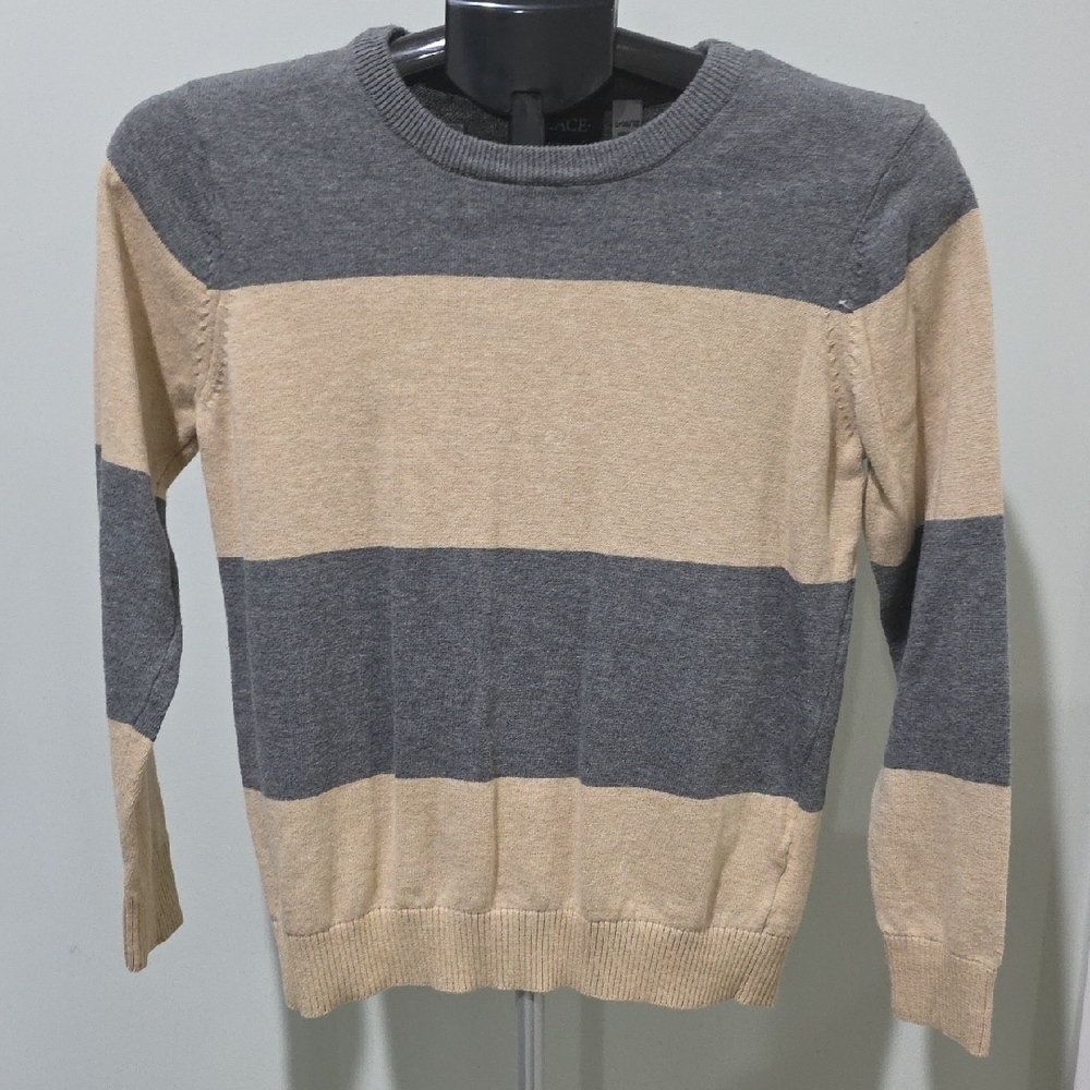 Children's Place Crewneck Sweater - Gray and Tan Stripes
